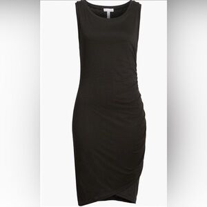 Leith Black Sleeveless Stretchy Ruched Tank Mini Tulip Bodycon Tank Dress Large